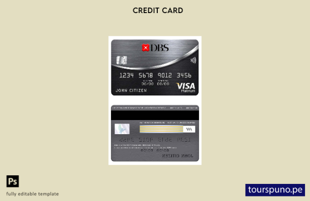 listo para imprimir la plantilla de tarjeta visa platino del banco DBS de Tailan